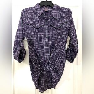 Fire Los Angeles long sleeve button down plaid shirt with ruffled yoke